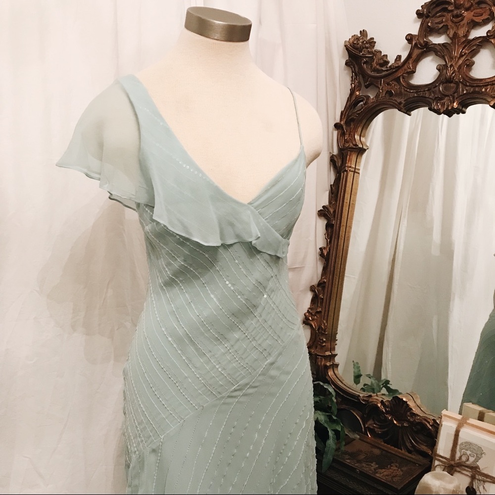 BCBG maxazria 100% silk beaded asymmetrical dress